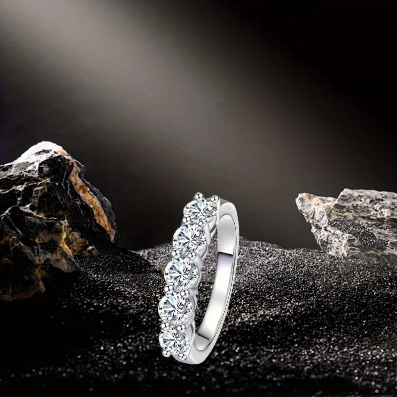 Sterling Silver S925 Ring with 5 Moissanite Stones